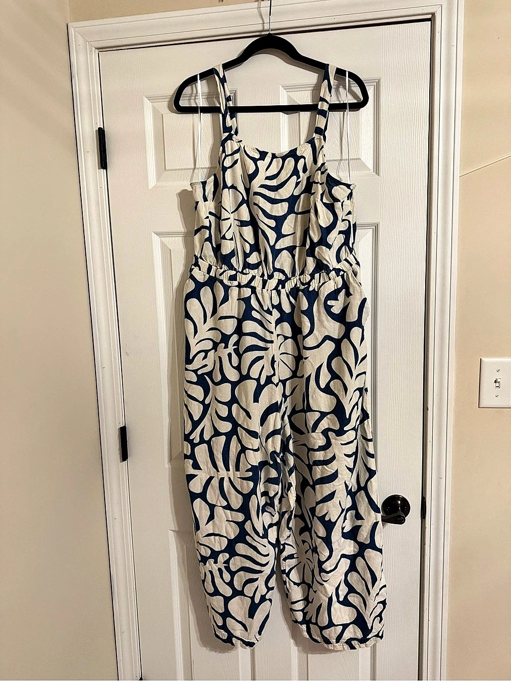 Soma XL Blue & Cream Floral Print Wide Leg Jumpsuit Romper